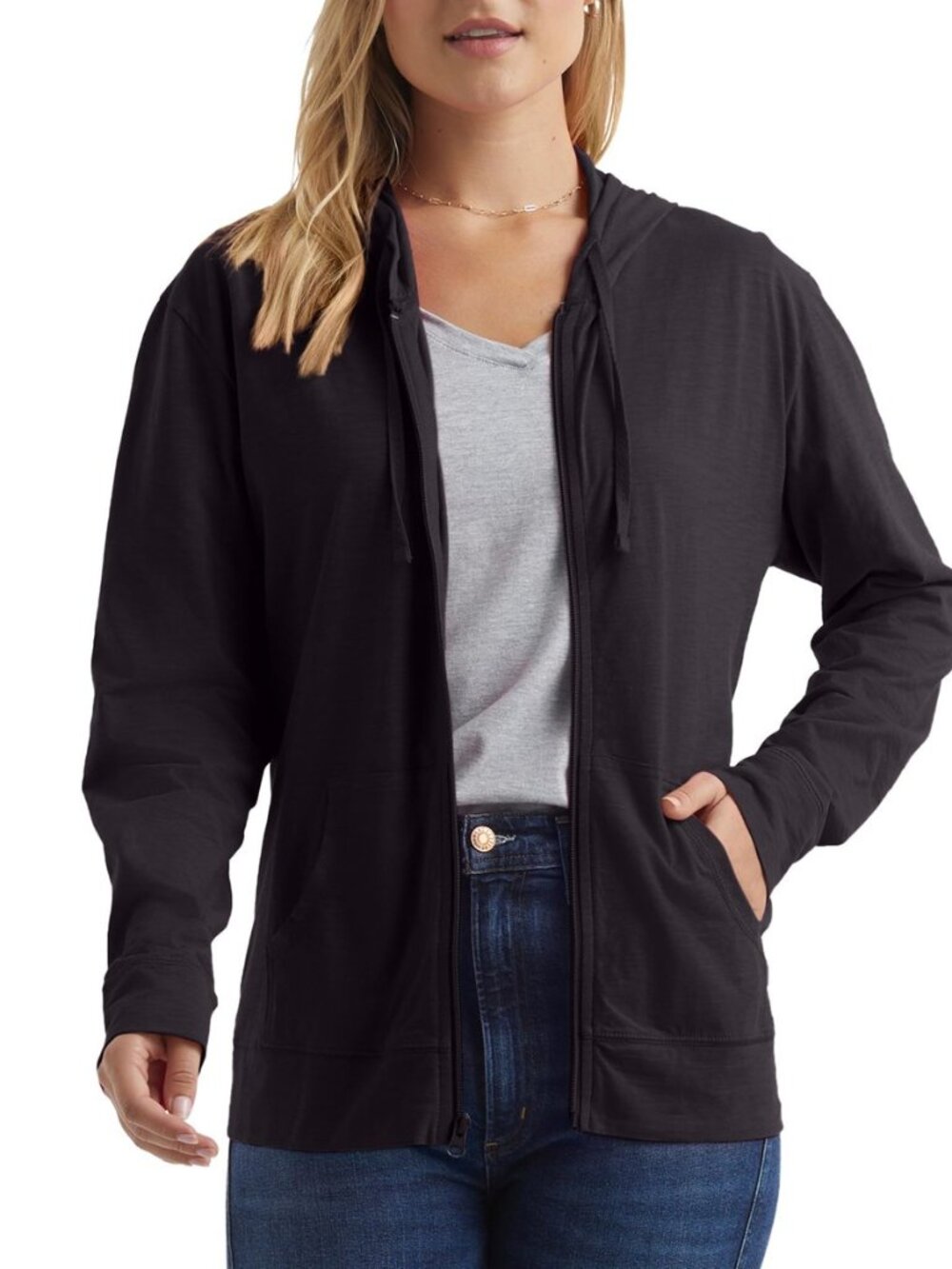 Women's Lightweight Full Zip Hoodie, Textured Cotton Zip Up, T-Shirt Hoodie